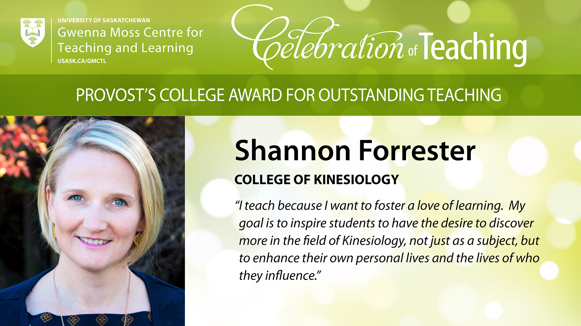 S Forrester - Provost's College Award for Outstanding Teaching, 2017