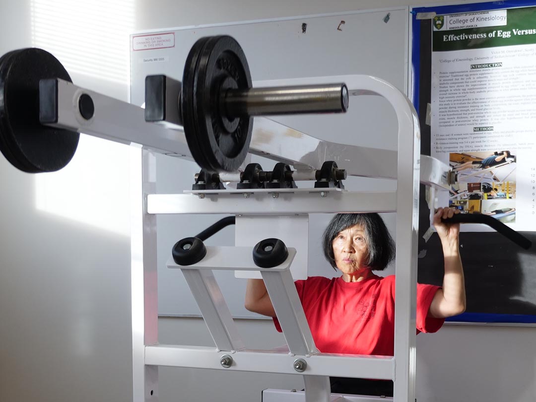  Pat Olson undergoes intense training as part of a research program with Dr. Phil Chilibeck (PhD) to study bone health. (Photo: Submitted) 