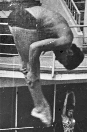 Ron Friesen dives in Prague, Czech Republic in 1970.